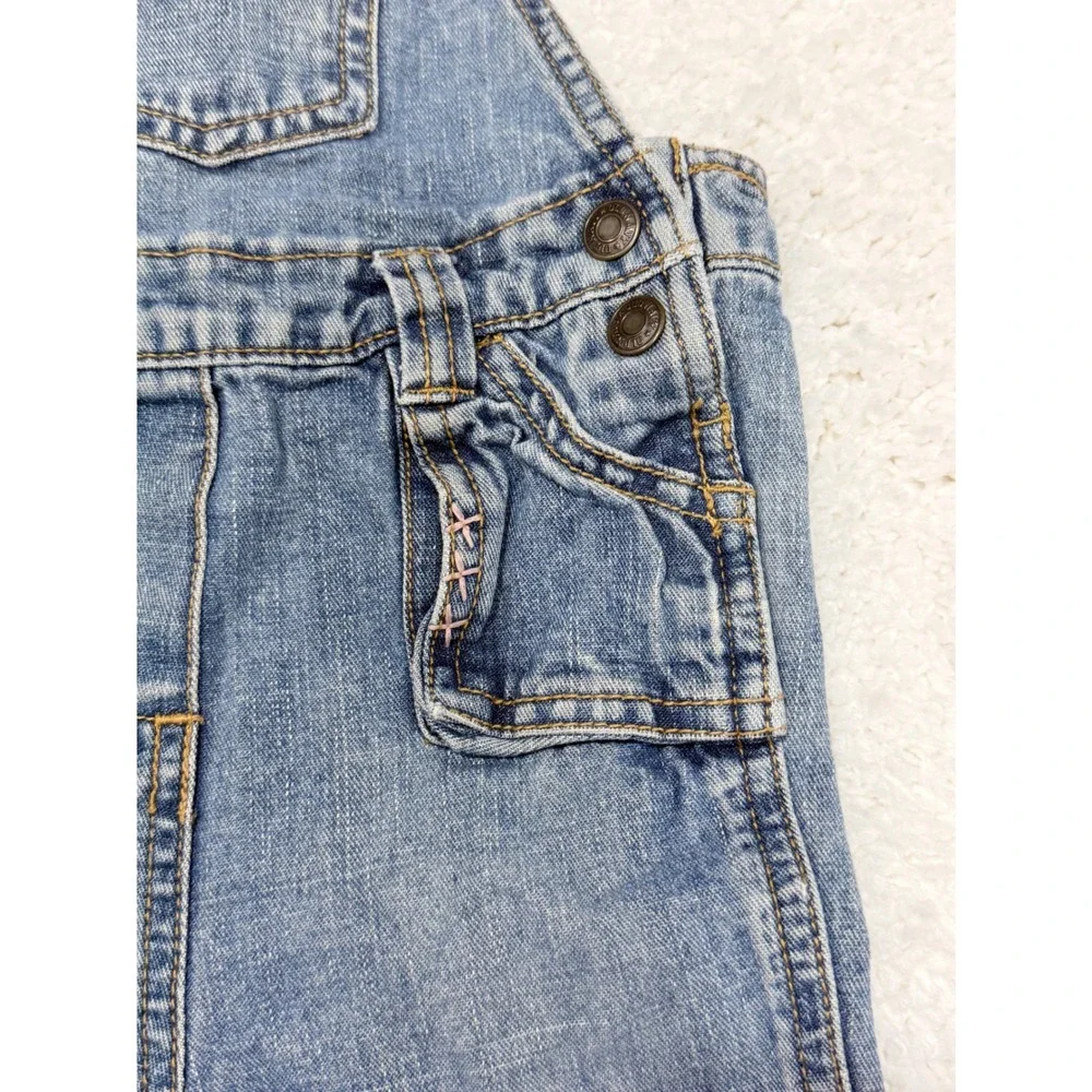 Vtg y2k Old Navy Denim Overalls Baby girls sz 6-12 Months Pink embroidery Cotton